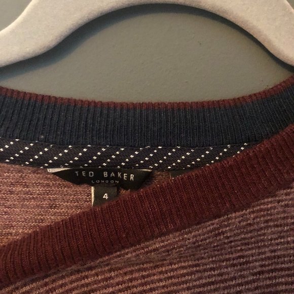 Ted Baker Wool Burgundy Striped Baseball Sweater - Picture 6 of 6